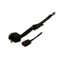 Black 3-point seat belt kit with metal latch and red release button designed for Polaris UTVs.