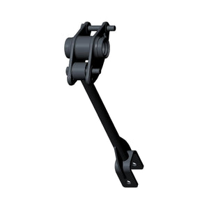 Black metal rocker pushrod with dual pivot points and mounting flange designed for motorcycle engine assembly.