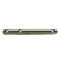 Metal rocker shaft with three evenly spaced circular holes, polished finish.