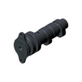Black metal rear camshaft with multiple lobes and mounting flange for motorcycle engine.