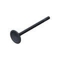 Black metal intake valve with a flat circular head and long slender stem for motorcycle engine use.