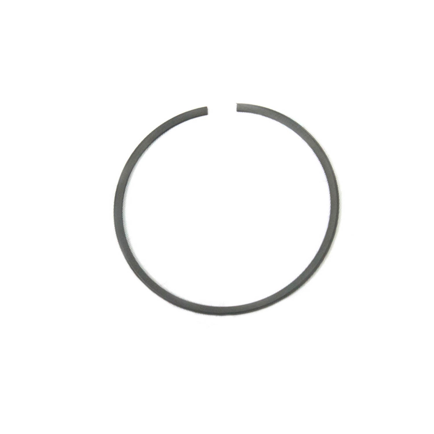 Black metal compression piston ring with a small gap for engine fitting.