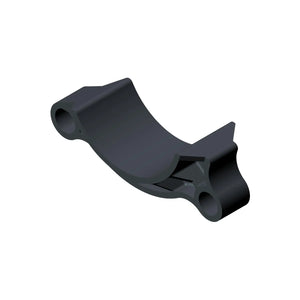 Black curved lower cam drive guard with mounting points, made of durable metal.