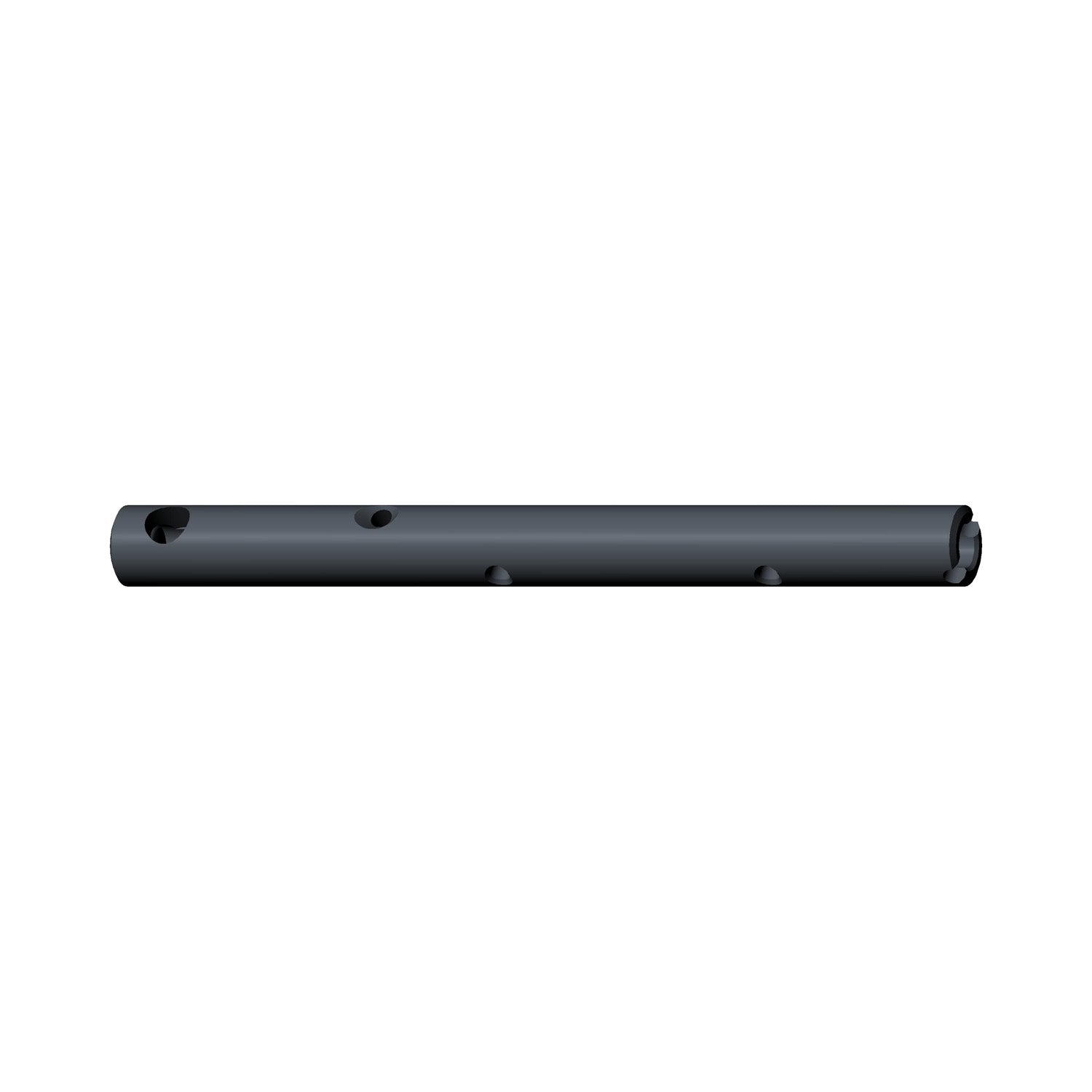 A black cylindrical metal rod featuring multiple holes and indentations, the Rocker Shaft by Polaris is a genuine OEM part for Victory Motorcycles, shown here against a white background.