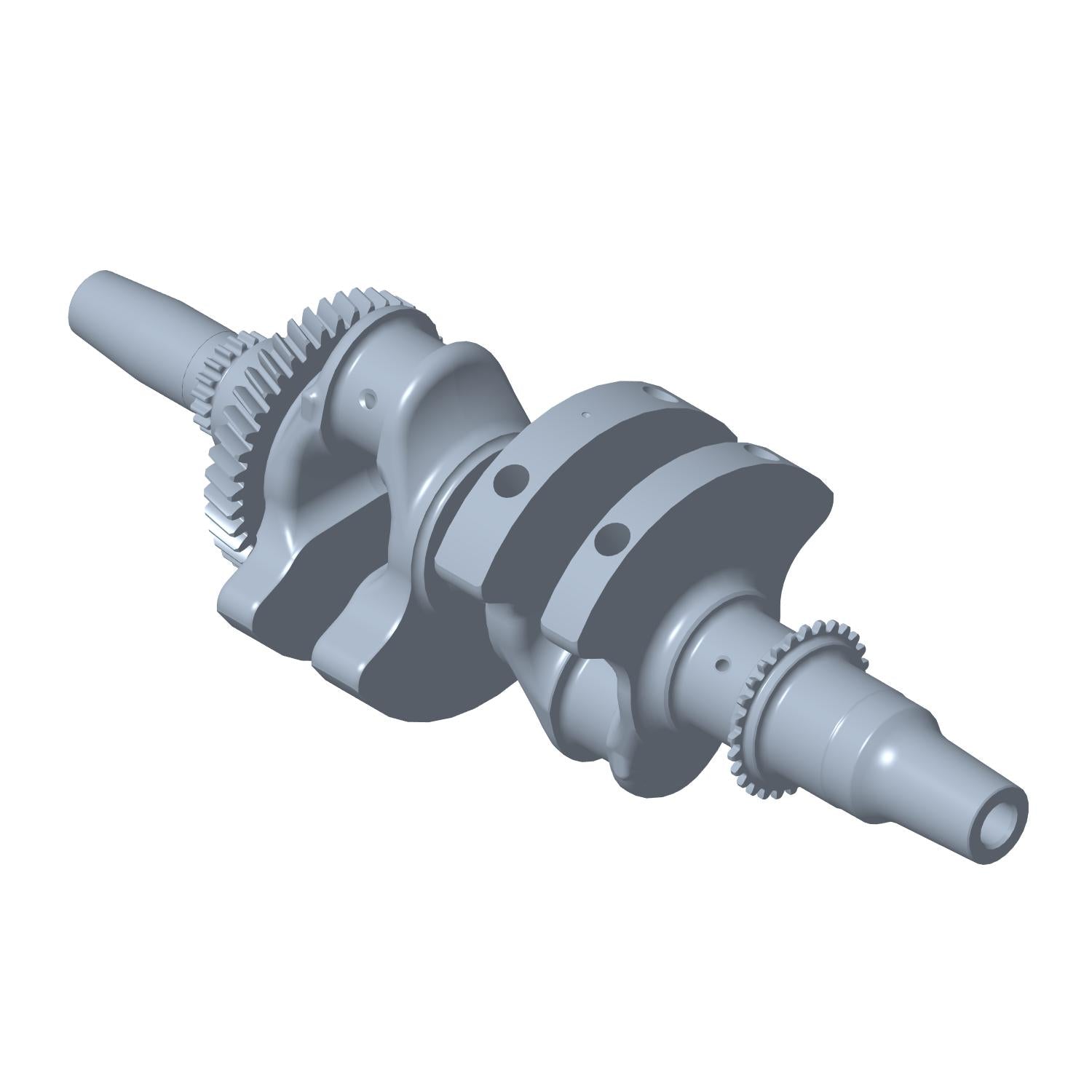 Gray metal crankshaft with gear teeth and multiple mounting holes, designed for Polaris engines.