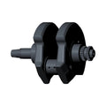 Black metal crankshaft with gear teeth on one end and smooth shaft on the other, for motorcycle engines.