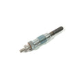 Metallic cylindrical glow plug with threaded base and black tip for diesel engines.
