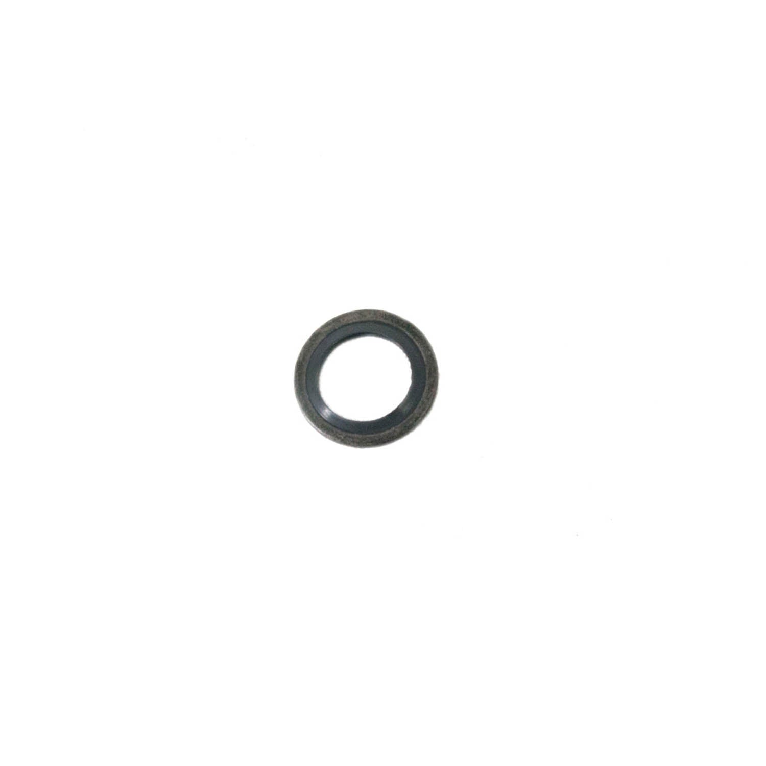 Black rubber washer seal with smooth round shape and uniform thickness.