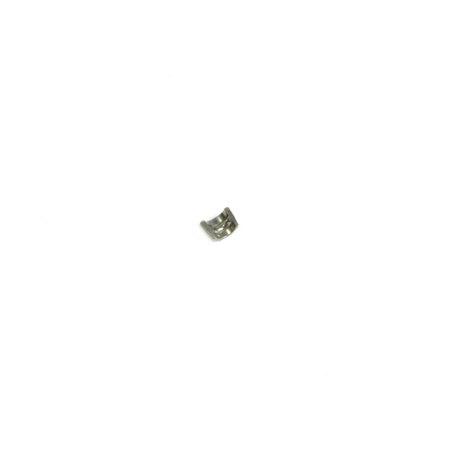 Small metallic curved collet valve with a polished silver finish and textured outer surface.