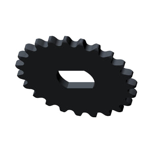 A black, oval-shaped Drive Pulley, 23T (Replaced by 3222150) by Polaris with rounded teeth and a rectangular center hole—an essential OEM Victory part for your motorcycle, shown on a white background.