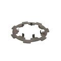 Round dark metal armature plate with multiple tabs and cutouts for Polaris ATV models.
