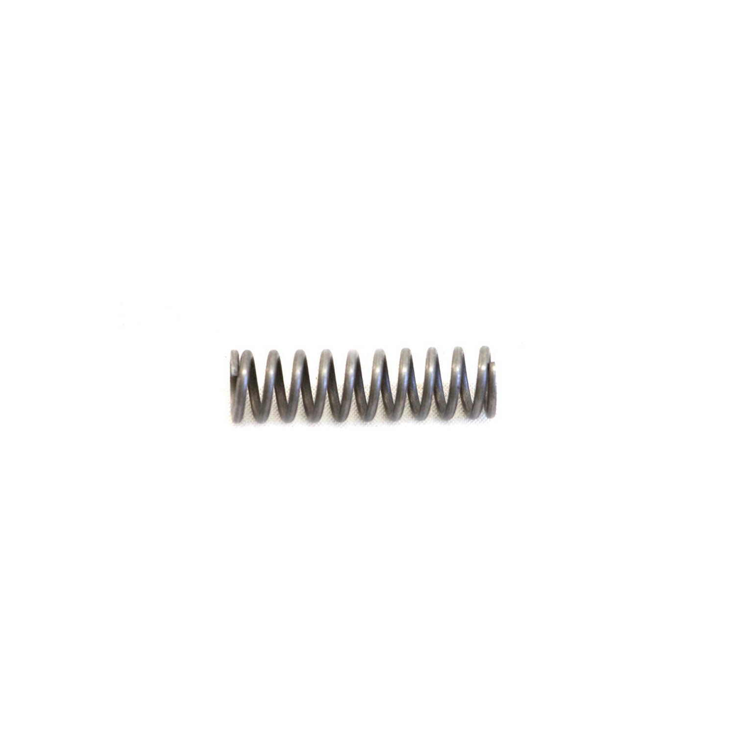 Small metallic compression spring with a tightly coiled design and dark gray finish.
