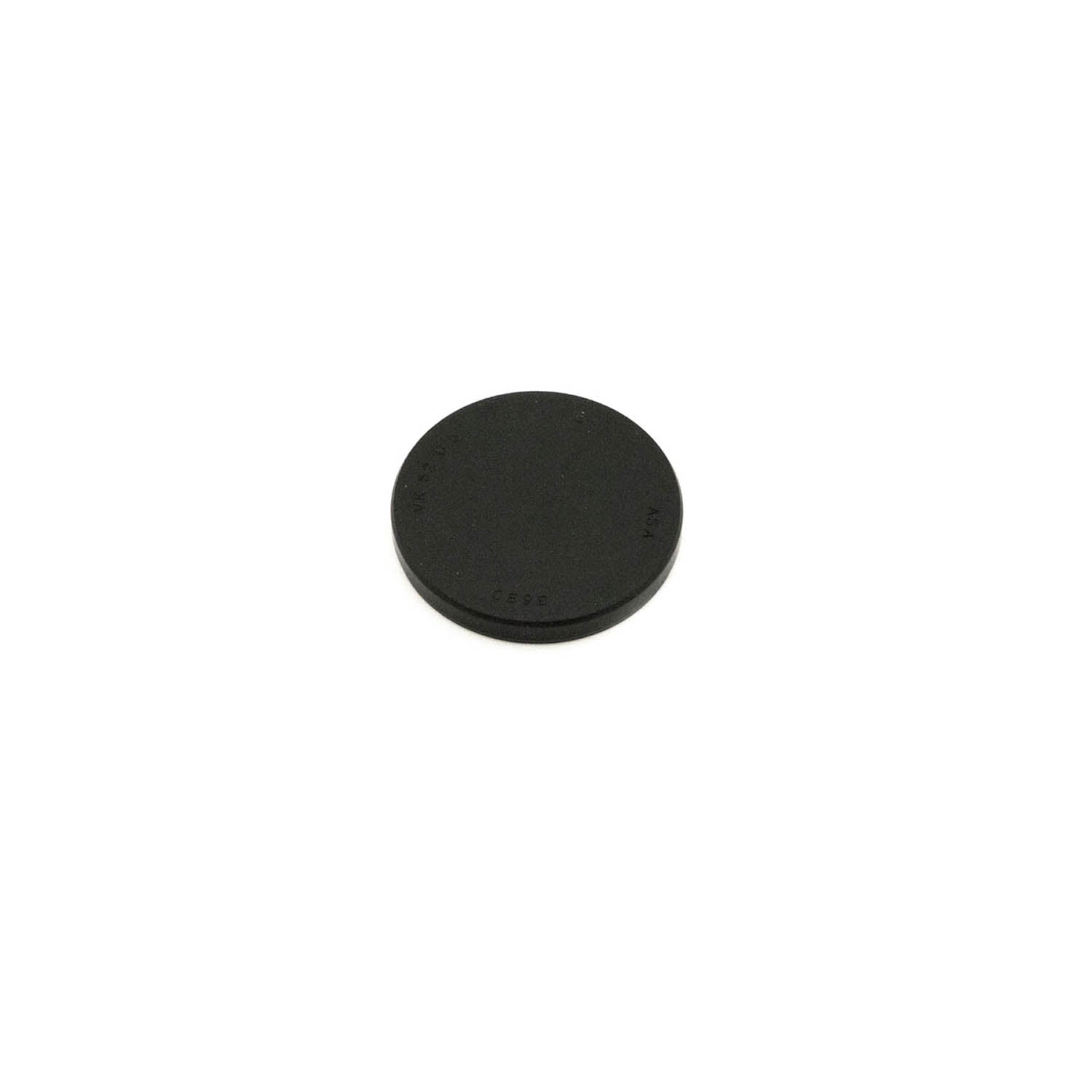 Small round black plastic cover cap with flat smooth surface.