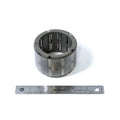Cylindrical metal roller cage bearing with evenly spaced rollers, shown next to 12-inch ruler for size reference.