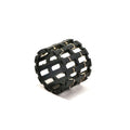 Black cylindrical roller cage with rectangular cutouts and metal pin connectors for Polaris gearcase.