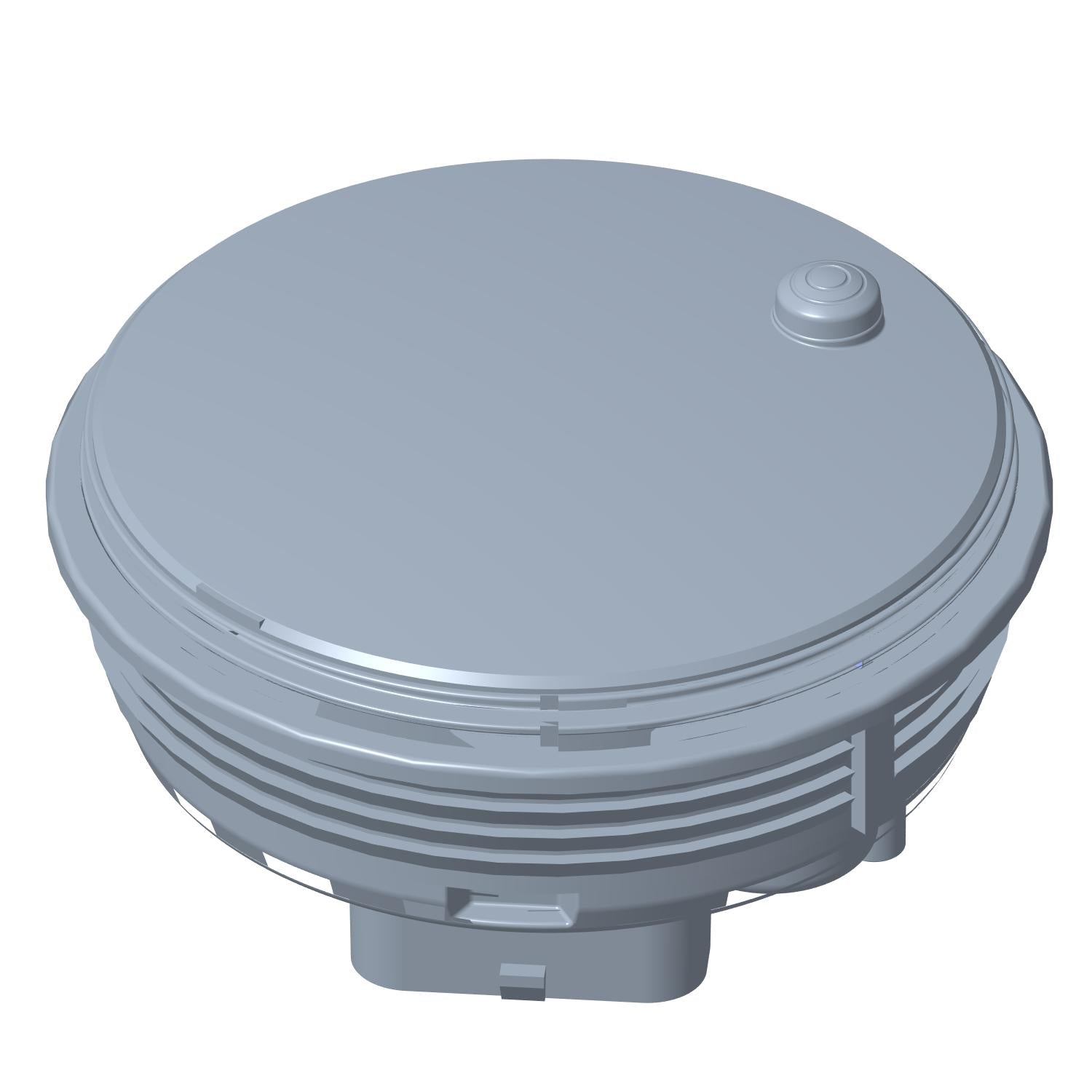 Round gray gauge cluster with a single button on top and connector at base.