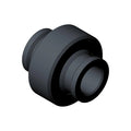3D rendering of a small, round, black part with side flanges, resembling a LEGO connector or axle joiner, similar to the Rear Suspension Spherical Bearing by Polaris, isolated on a white background.
