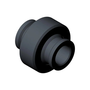 3D rendering of a small, round, black part with side flanges, resembling a LEGO connector or axle joiner, similar to the Rear Suspension Spherical Bearing by Polaris, isolated on a white background.
