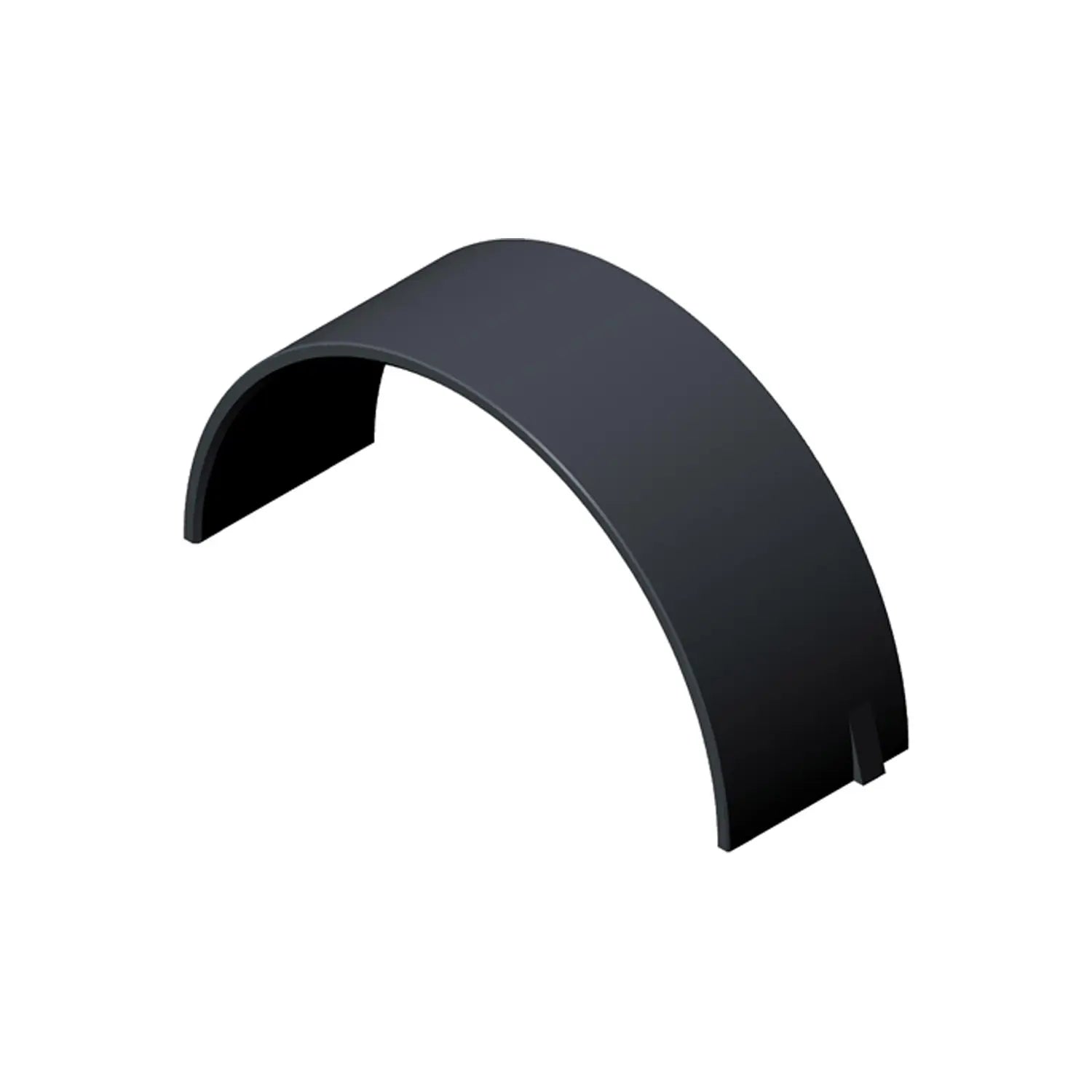 Curved black metal connecting rod bearing with smooth surface and slight lip edges.