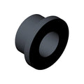 Black cylindrical flange bushing with a wide flat collar and hollow center, 12x18x10mm.