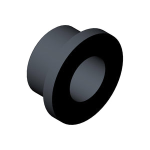 Black cylindrical flange bushing with a wide flat collar and hollow center, 12x18x10mm.