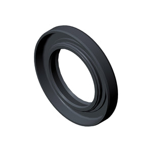 Black rubber oil seal with a circular shape and grooved inner lip.