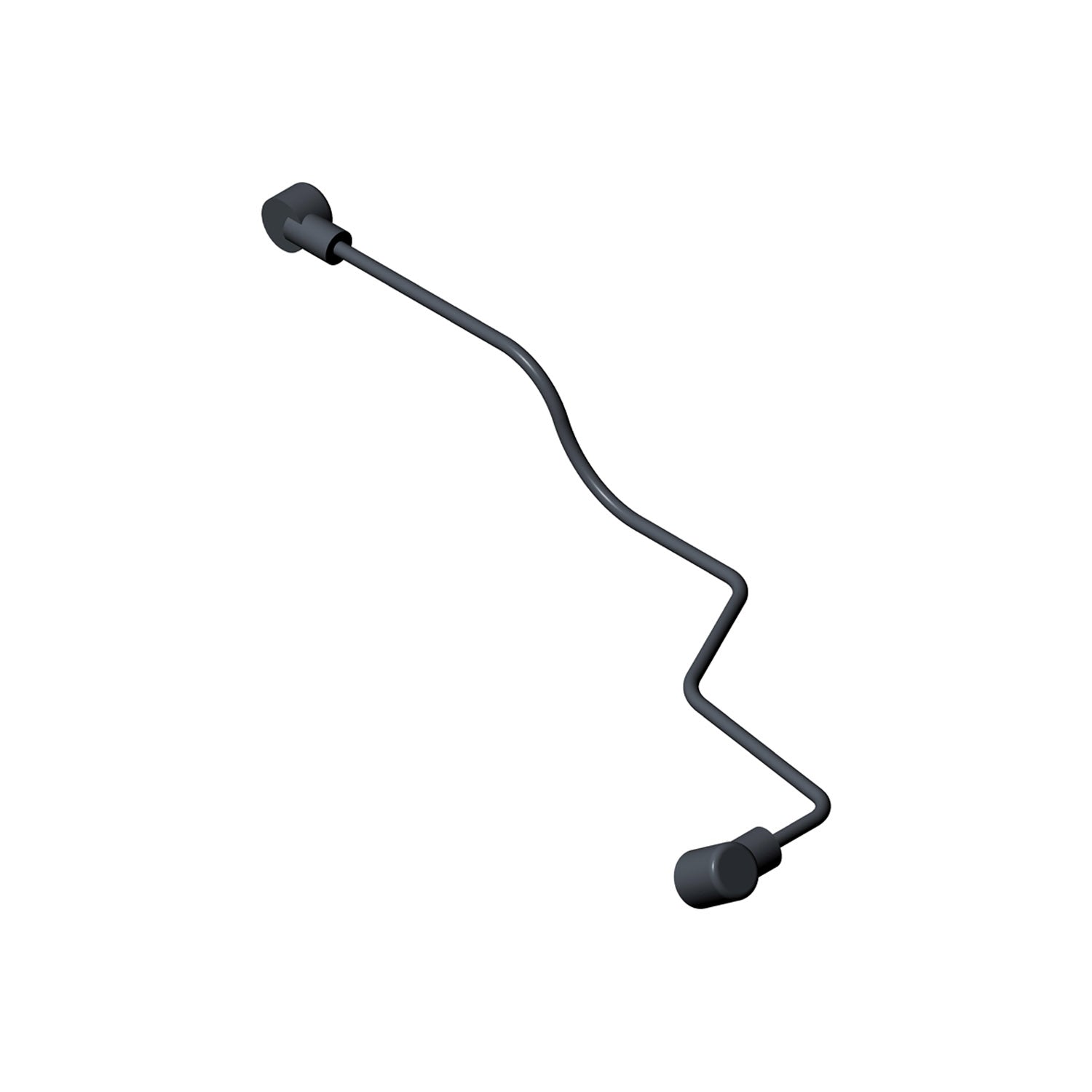 Black metal starter solenoid cable with molded rubber caps on both ends and a zigzag shape.