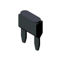 Small brown mini blade fuse with two flat metal prongs and a rounded rectangular plastic body.