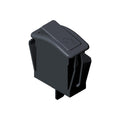 Black rectangular plastic on/off rocker switch with a power symbol embossed on the top surface.