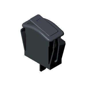 Black rectangular push-to-talk switch with a slanted top button and ribbed side grips.