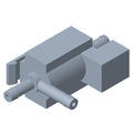 Gray electronic boost control valve with rectangular body and cylindrical connectors.