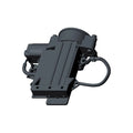 Black windshield motor with cylindrical housing, rectangular base, and attached wiring harness.