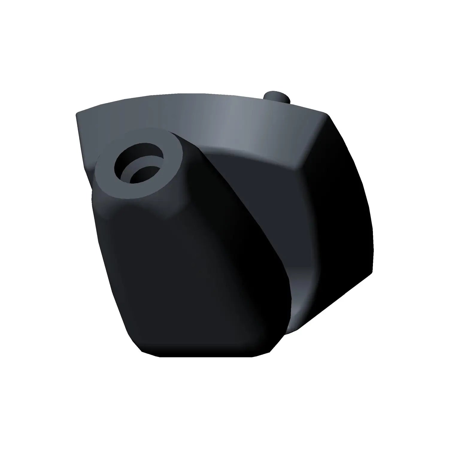 Antenna Mount 90 Degree by Polaris—a black, curved piece with a sloped front and a small cylindrical hole near the top, displayed against a white background.