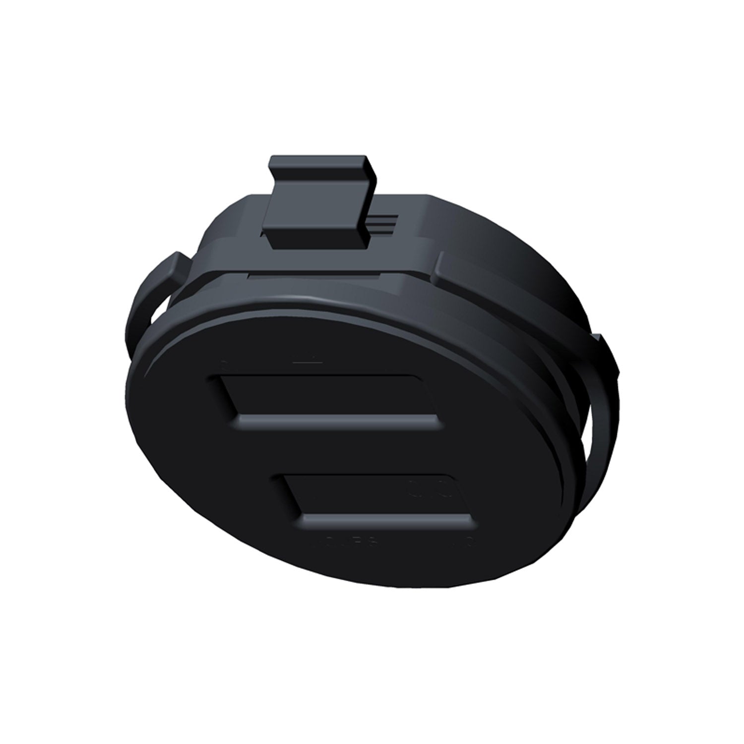 Black round plastic charge indicator gauge with a clip mounting tab and a slot pattern on the face.