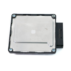 Rectangular black plastic and metal motorcycle PCM unit with mounting screws and electrical connector port.