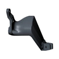 Black metal foot peg mount for motorcycle, left-hand side with mounting holes and reinforced design.