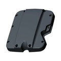 Matte black rectangular motorcycle valve cover with multiple bolt holes and contoured edges.
