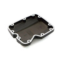 Black rectangular rear valve cover with silver gasket edges and multiple bolt holes for motorcycle engine fitment.