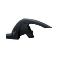 Jet black rear tip over bumper for motorcycle, curved design with mounting points.