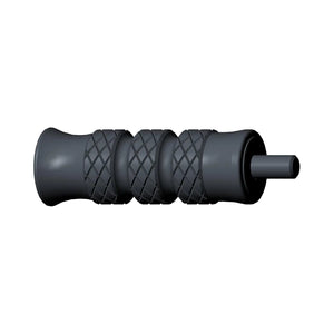 Black knurled metal shift brake peg with cylindrical shape and grooved grip sections.