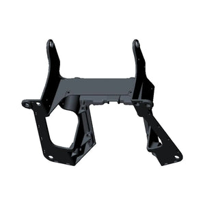 Black metal subframe cockpit mount with angular design and multiple attachment points.