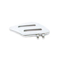 Chrome right passenger floorboard with two elongated anti-slip slots and mounting hinges.