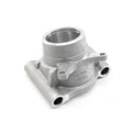 Silver metal steering knuckle with cylindrical hub and mounting holes for Polaris UTV.