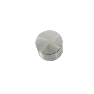 Cylindrical metallic valve tappet with a smooth, polished silver surface.