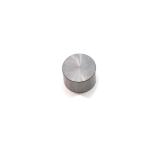 Small cylindrical metal valve tappet with flat, circular top and smooth, shiny surface.