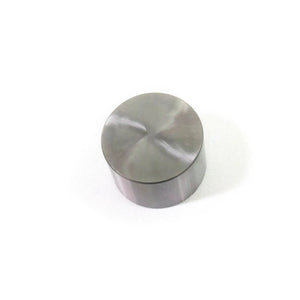 Round metal valve tappet with smooth machined surface and cylindrical shape.