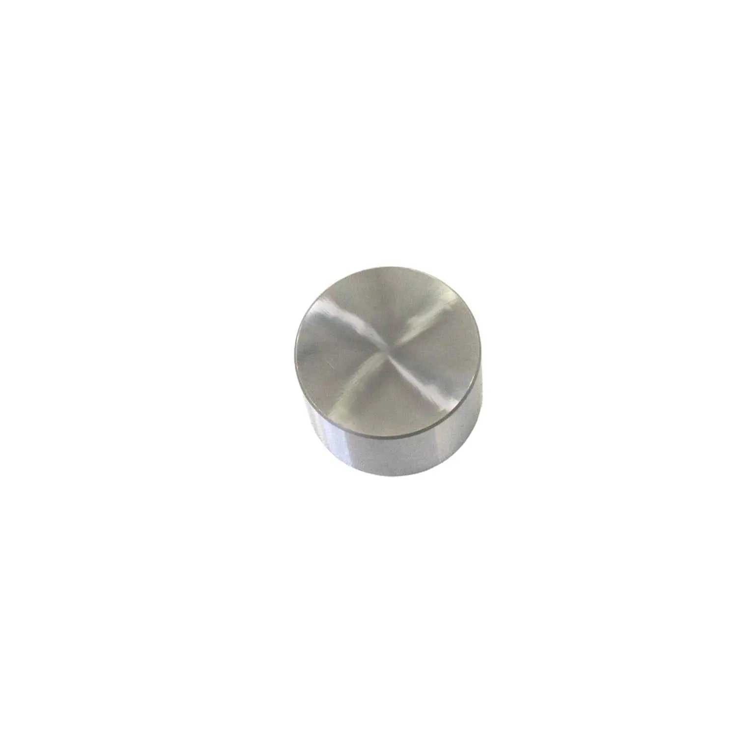 Silver metal valve tappet with smooth cylindrical shape and polished finish.