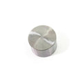 Cylindrical metal valve tappet with smooth, polished silver surface and flat top.