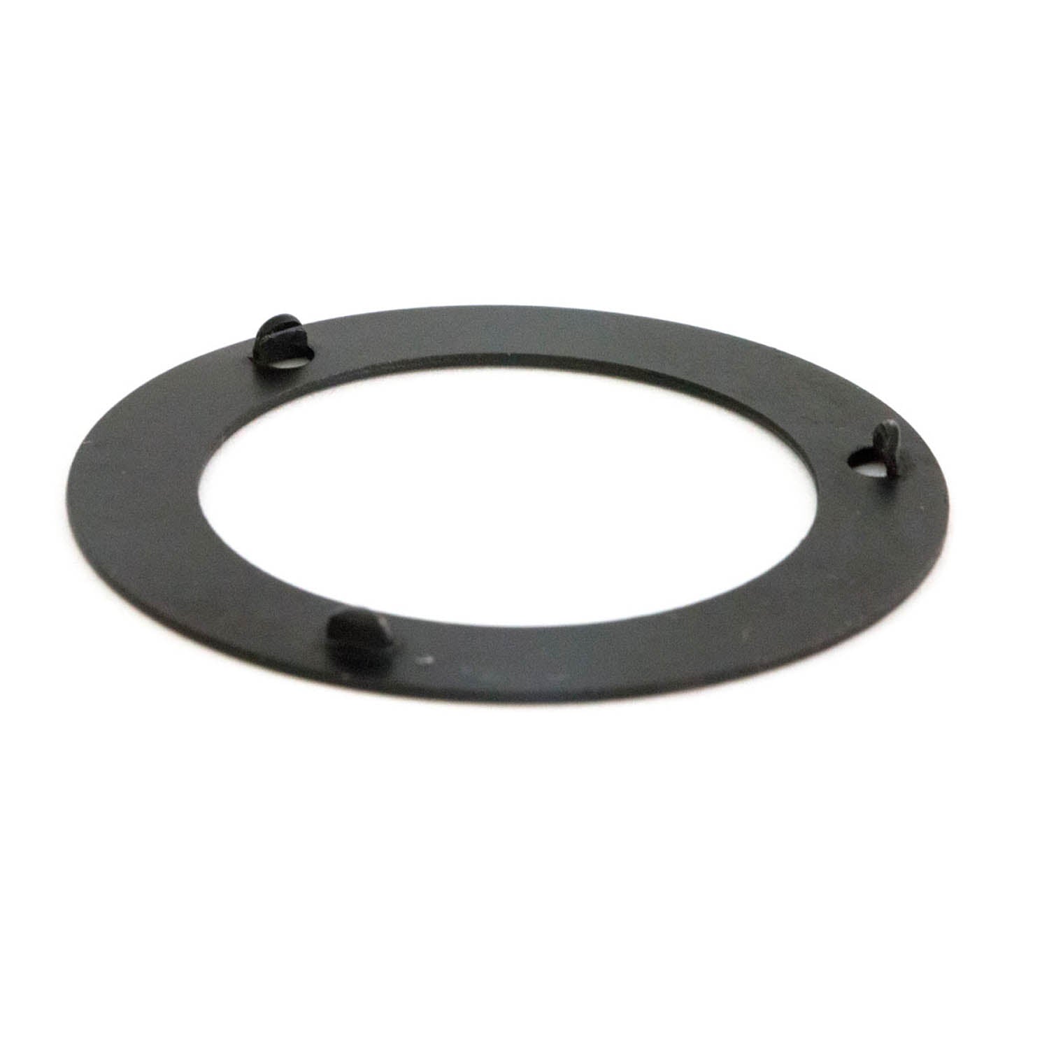 Black round metal armature plate with three raised mounting tabs evenly spaced around the inner edge.