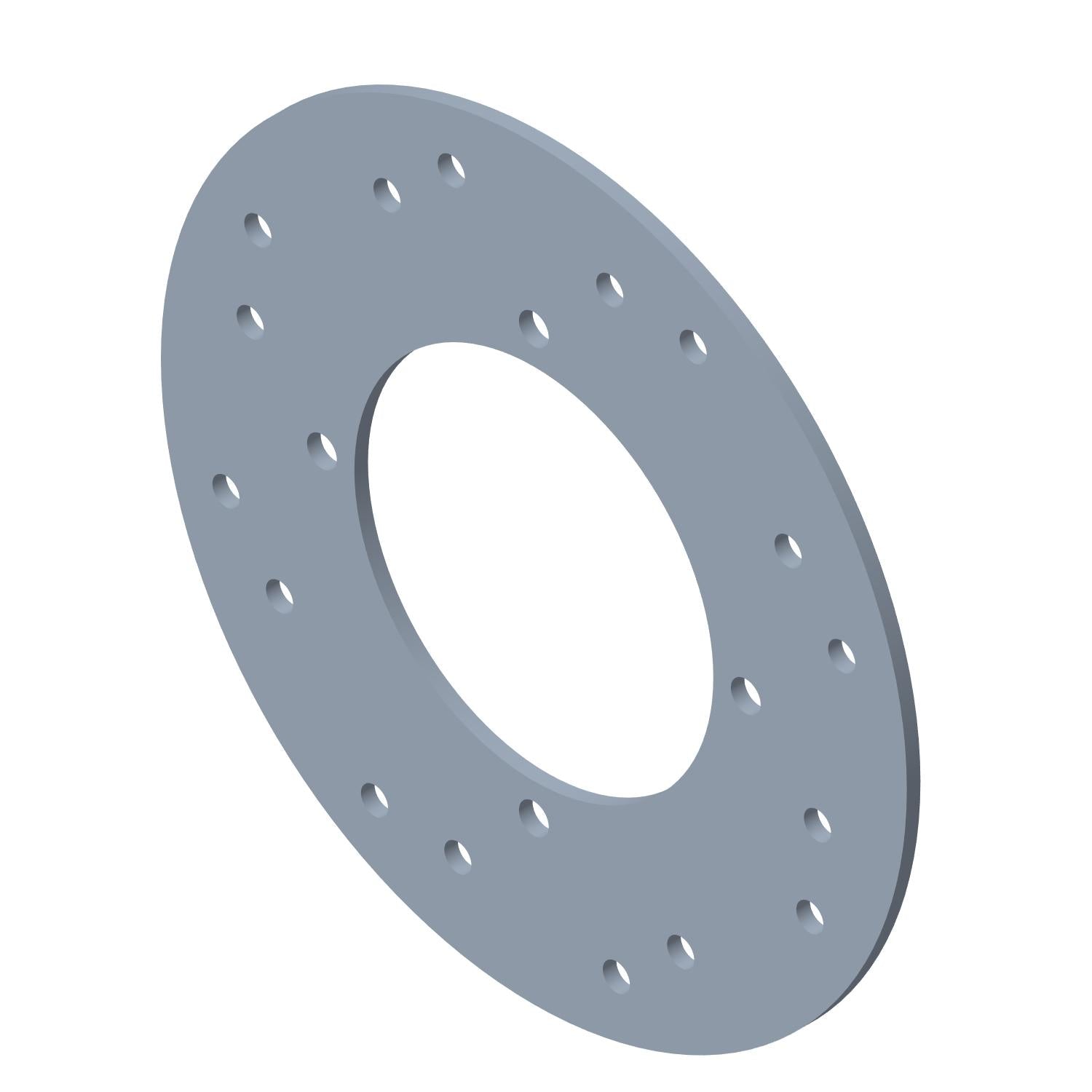 Round silver-gray rear brake disc with evenly spaced holes around perimeter and central mounting hole.